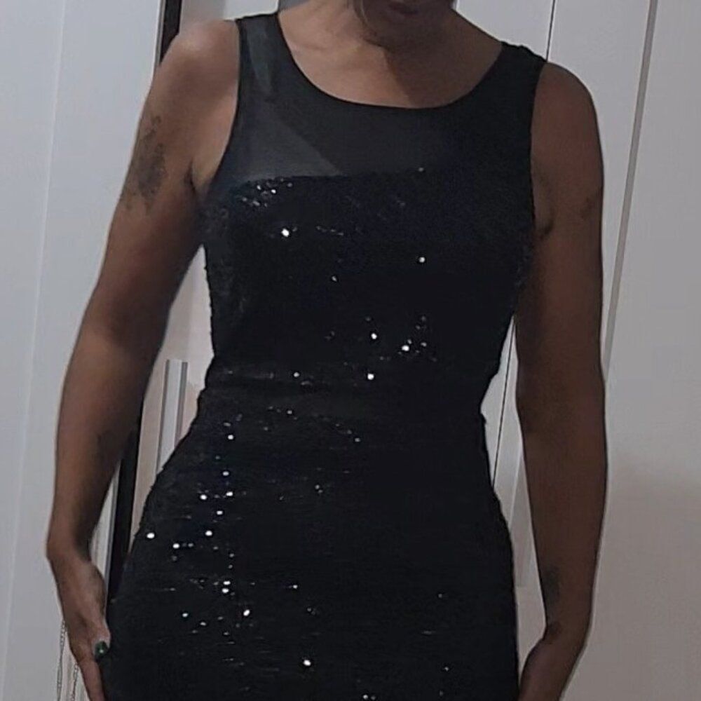 Black Sequin and Mesh Sleeveless Mini Dress Size M
